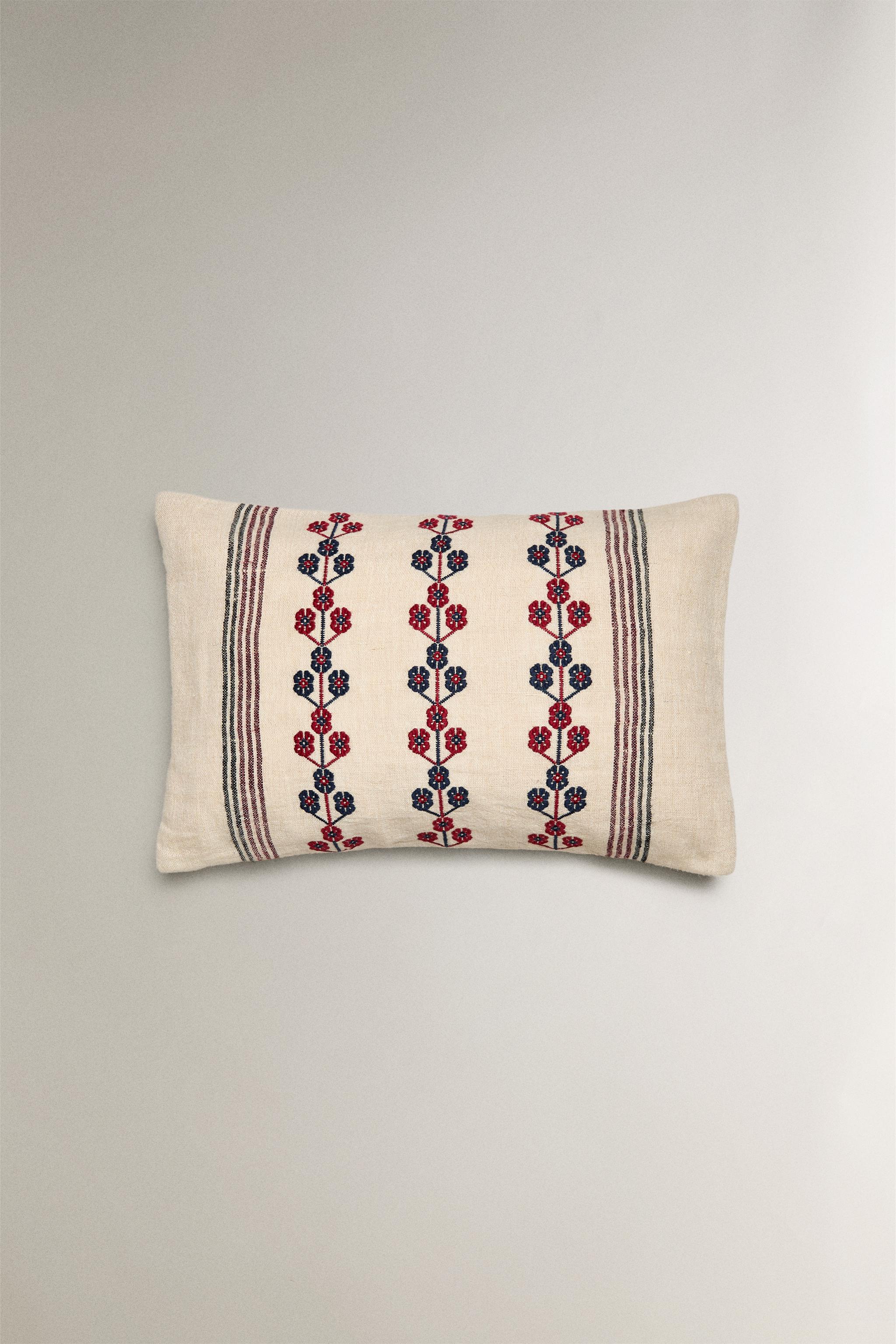 CHRISTMAS LINEAR EMBROIDERED THROW PILLOW COVER